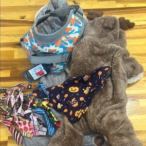 Lot os Small/Medium Dog Accessories Jacket, Ties, Bandana, Harness